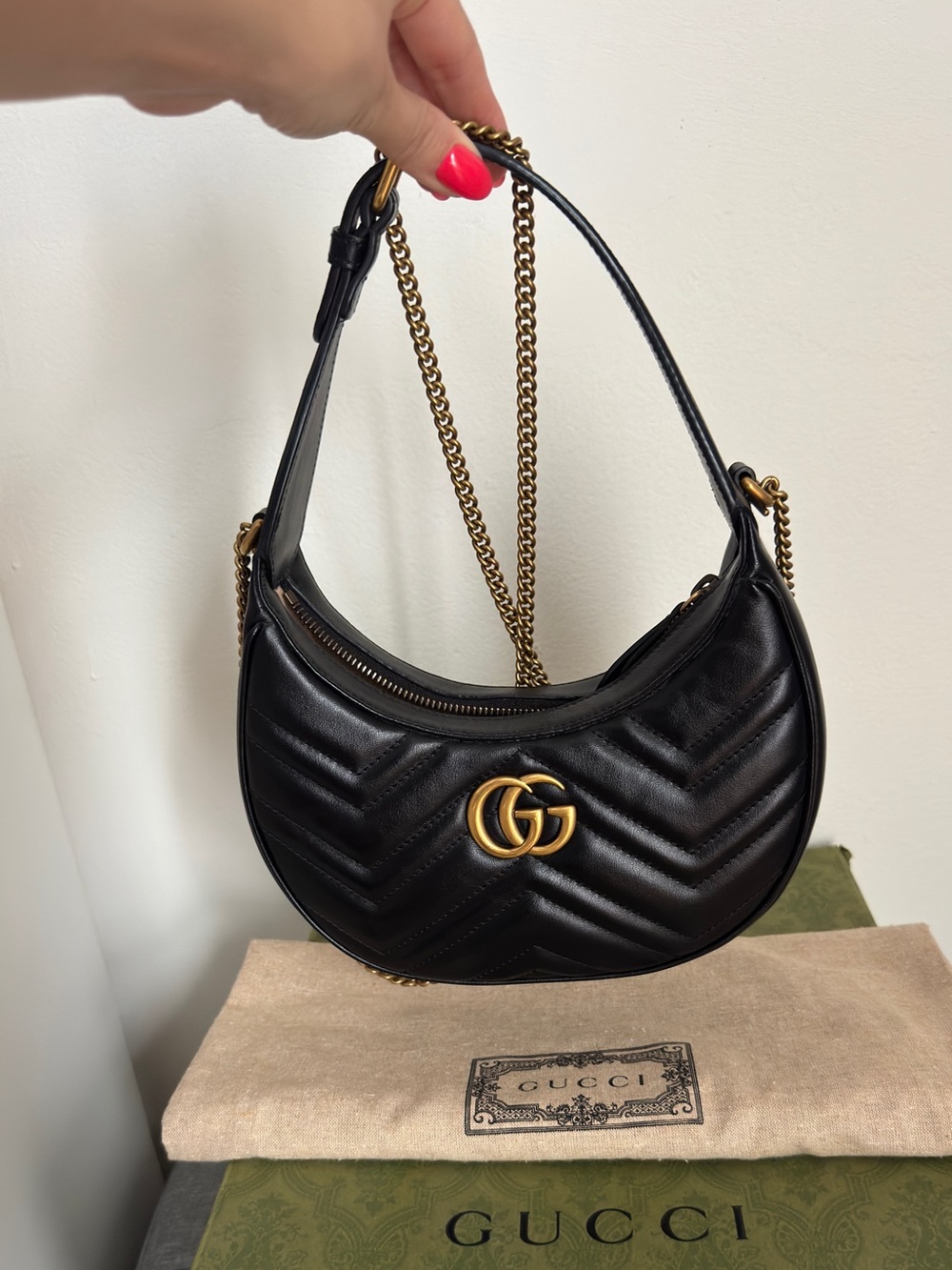 Gucci Mini GG Marmont half-moon Shoulder Bag Black